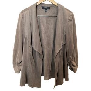 Alfani Brown Faux Suede Waterfall Open Front Cardigan Quarter Sleeve Plus Size2X